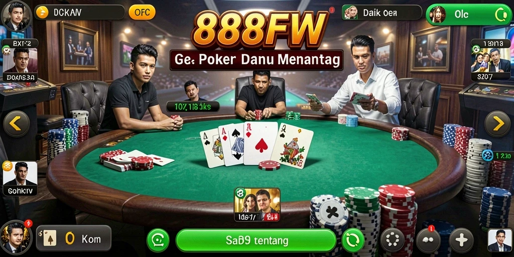 Screenshot 888FW menampilkan aksi seru dalam permainan poker.
