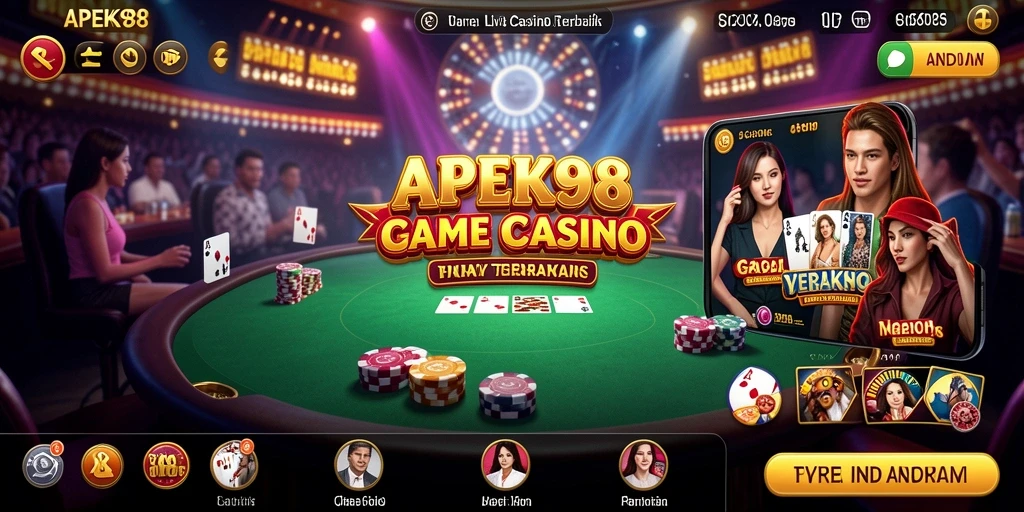 Tampilan gameplay APEK88 dengan dealer profesional dan suasana kasino langsung yang menegangkan.