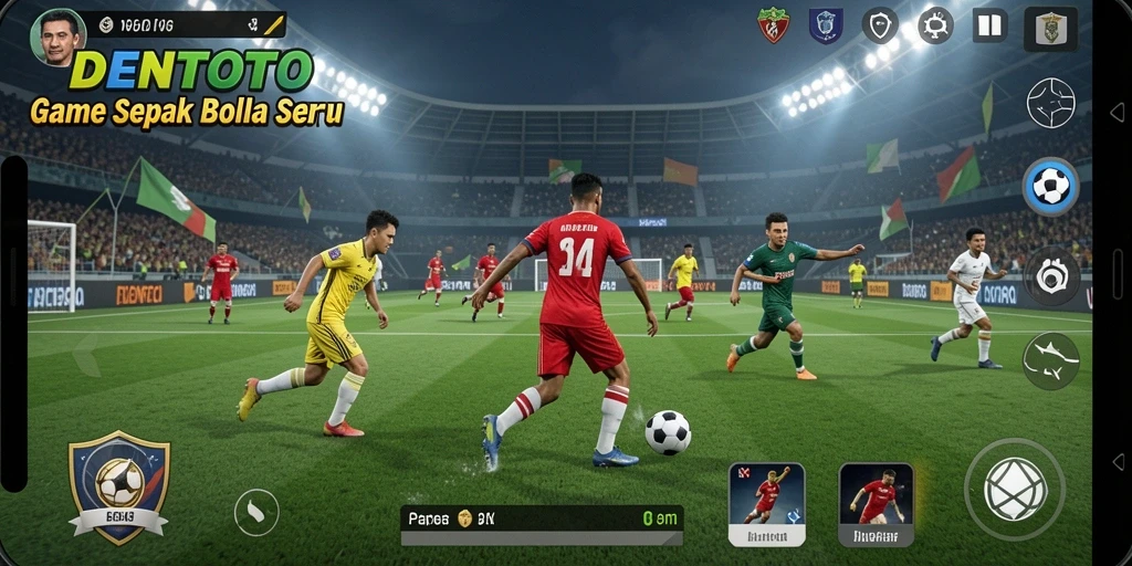 Tampilan gameplay DENTOTO yang memukau dalam aksi pertandingan sepak bola.