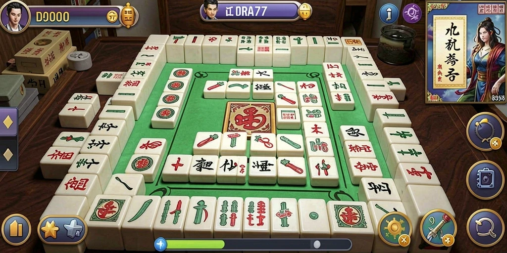 Screenshot DORA77 menampilkan gameplay Mahjong yang seru dan interaktif.