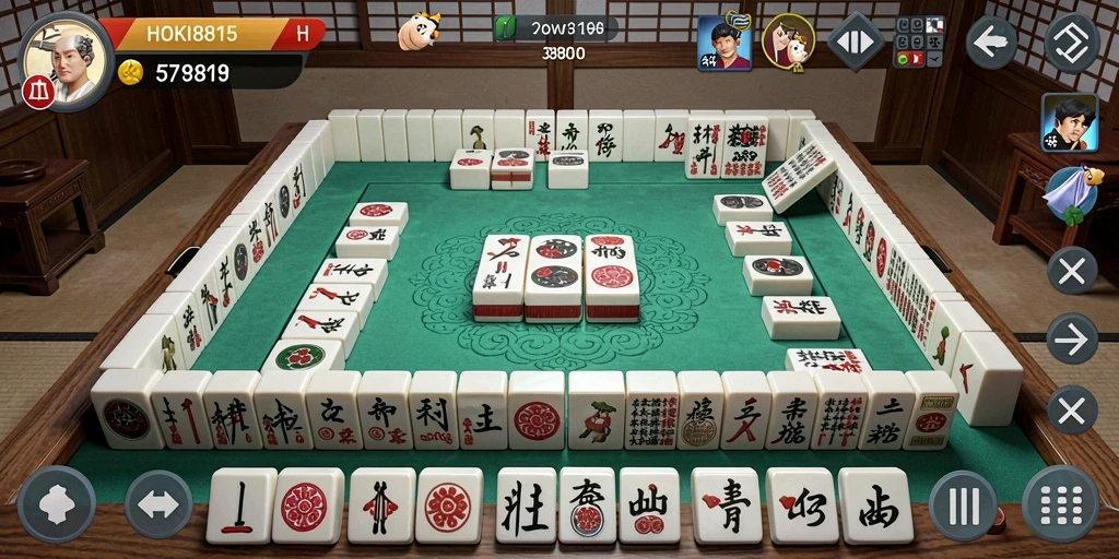 Tampilan gameplay menarik HOKI8815 dengan ubin Mahjong.