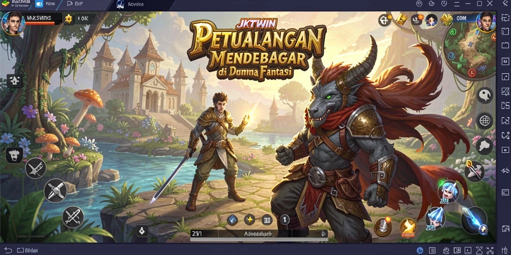 Screenshot utama JKTWIN menampilkan aksi petualangan mendebarkan dengan grafis yang indah.
