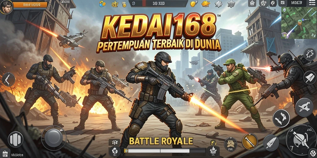 Tangkapan layar gameplay KEDAI168 yang menunjukkan aksi Battle Royale yang seru.
