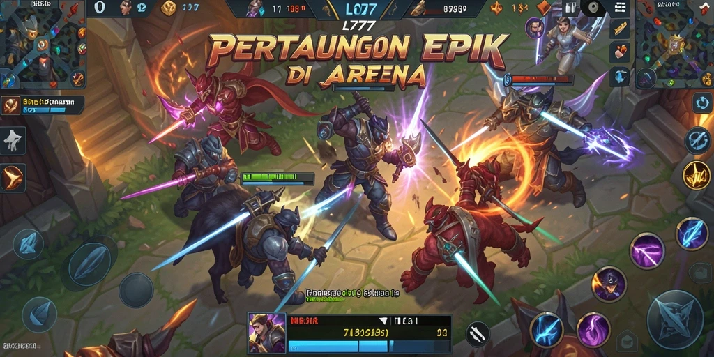 Screenshot gameplay seru L777 dalam pertarungan MOBA.