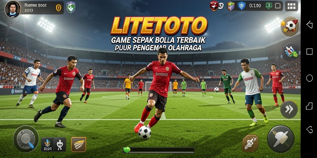 Tampilan gameplay LITETOTO penuh aksi di lapangan sepak bola.