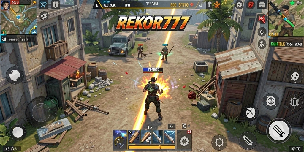 Screenshot utama REKOR777 menampilkan aksi seru dalam Battle Royale.