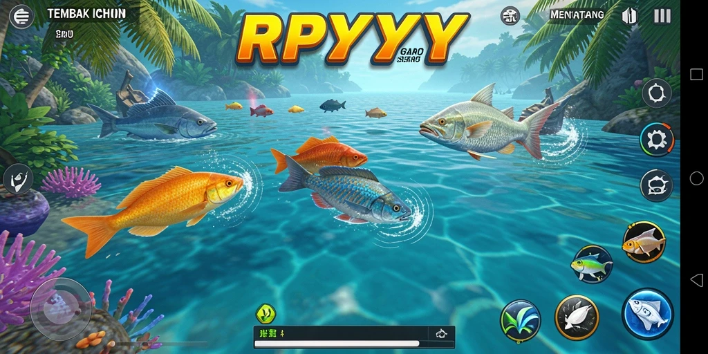 Screenshot menampilkan aksi seru dalam menangkap ikan.