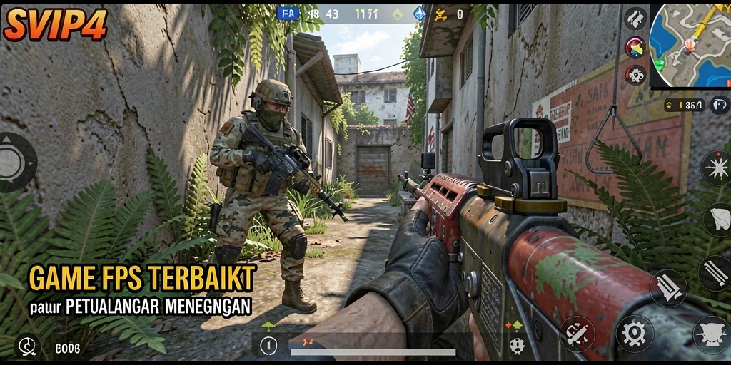 Screenshot gameplay SVIP4 menampilkan aksi menegangkan dalam pertempuran FPS.