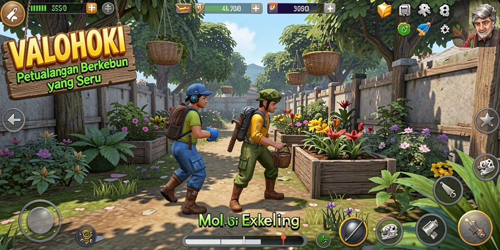Tampilan gameplay VALOHOKI yang menampilkan kegiatan bertani yang menyenangkan.