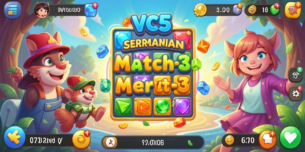 Tangkapan layar gameplay VC5 menampilkan momen seru dalam permainan Match-3.