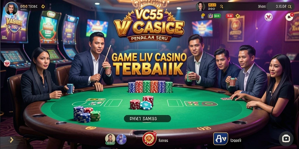 Tampilan gameplay Live Casino yang mendebarkan dalam aplikasi VC55.